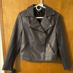 Forever 21 Gray Leather Jacket Classic Style